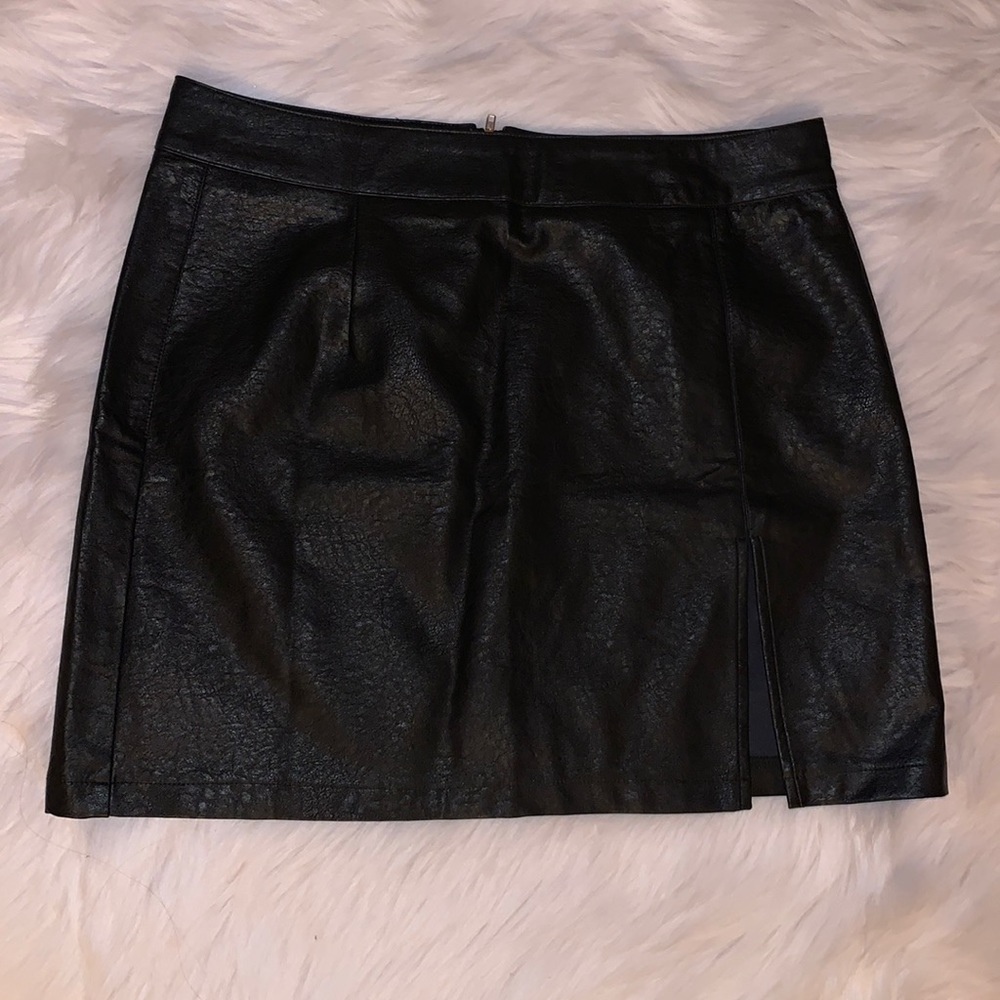 Faux Leather Skirt With Slit